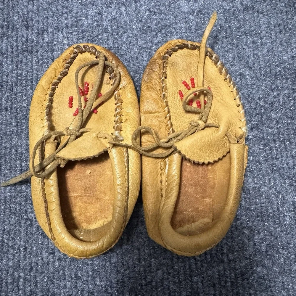 Baby‎ Moccasins Vintage Infant Shoe Leather Indian Beaded